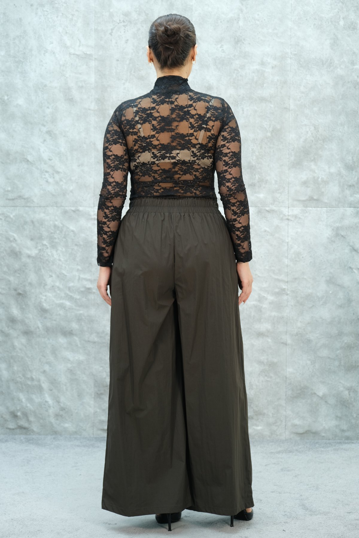 Plus Size Wide-Leg Pants-Brown
