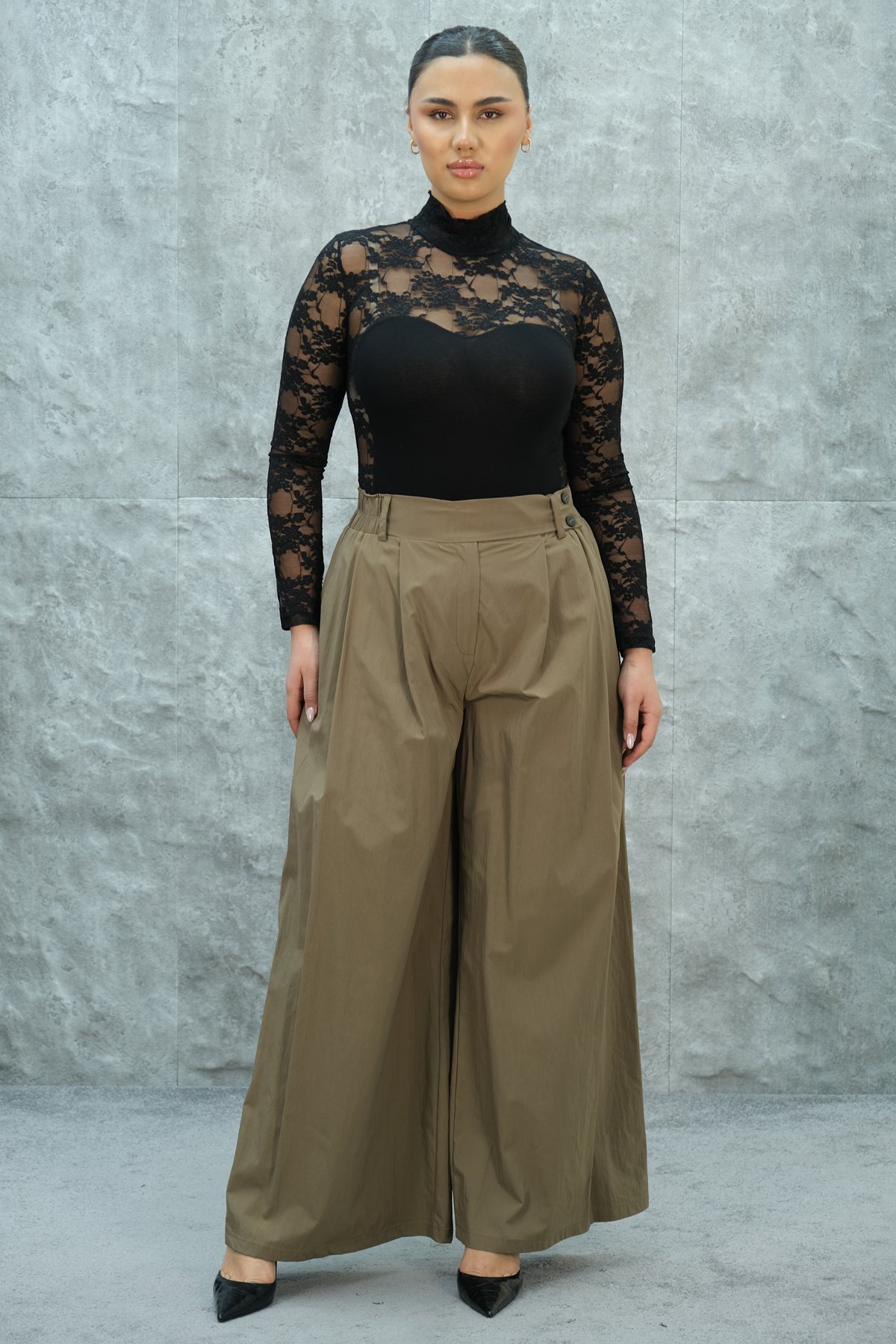 Plus Size Wide-Leg Pants-Mink