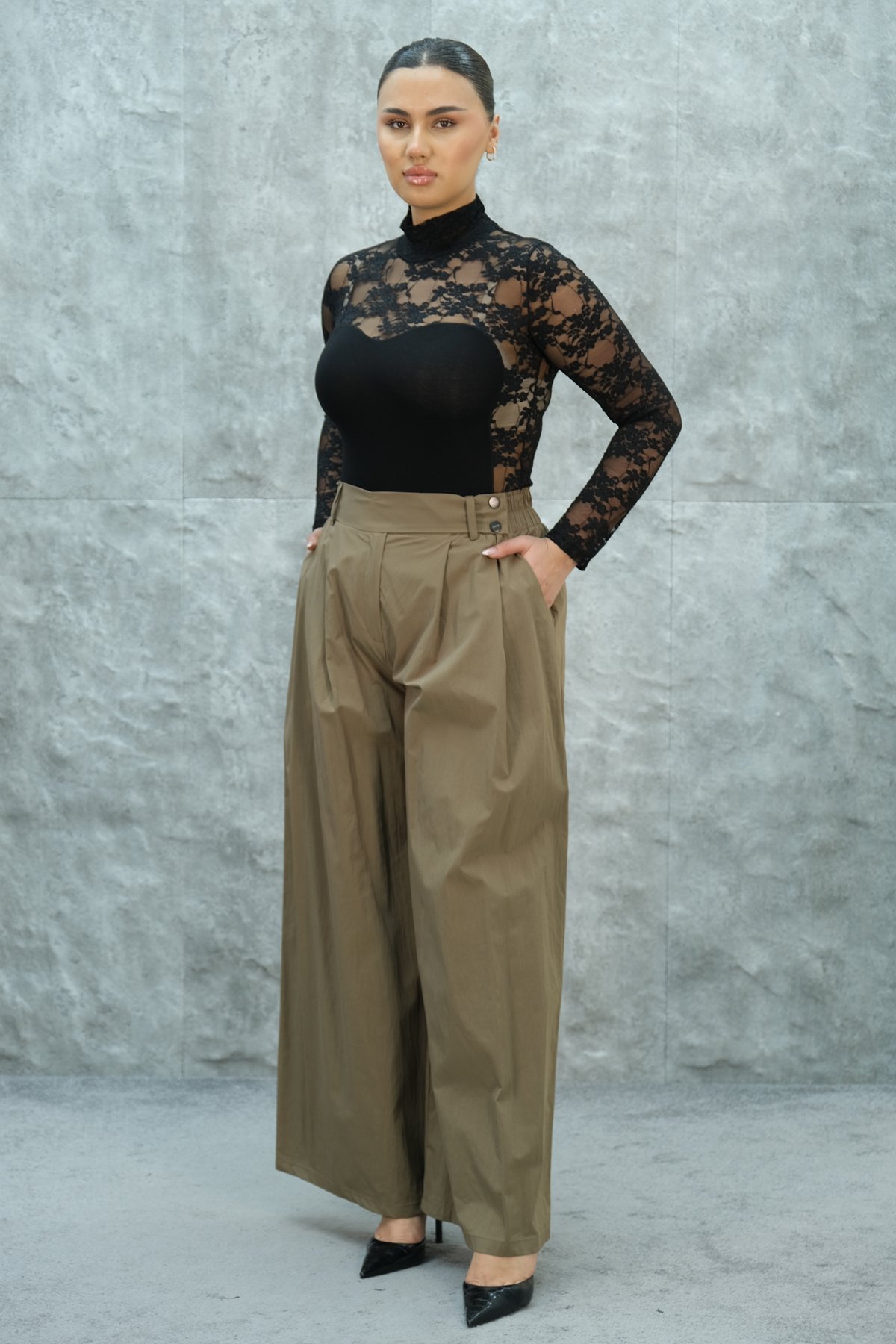 Plus Size Wide-Leg Pants-Mink