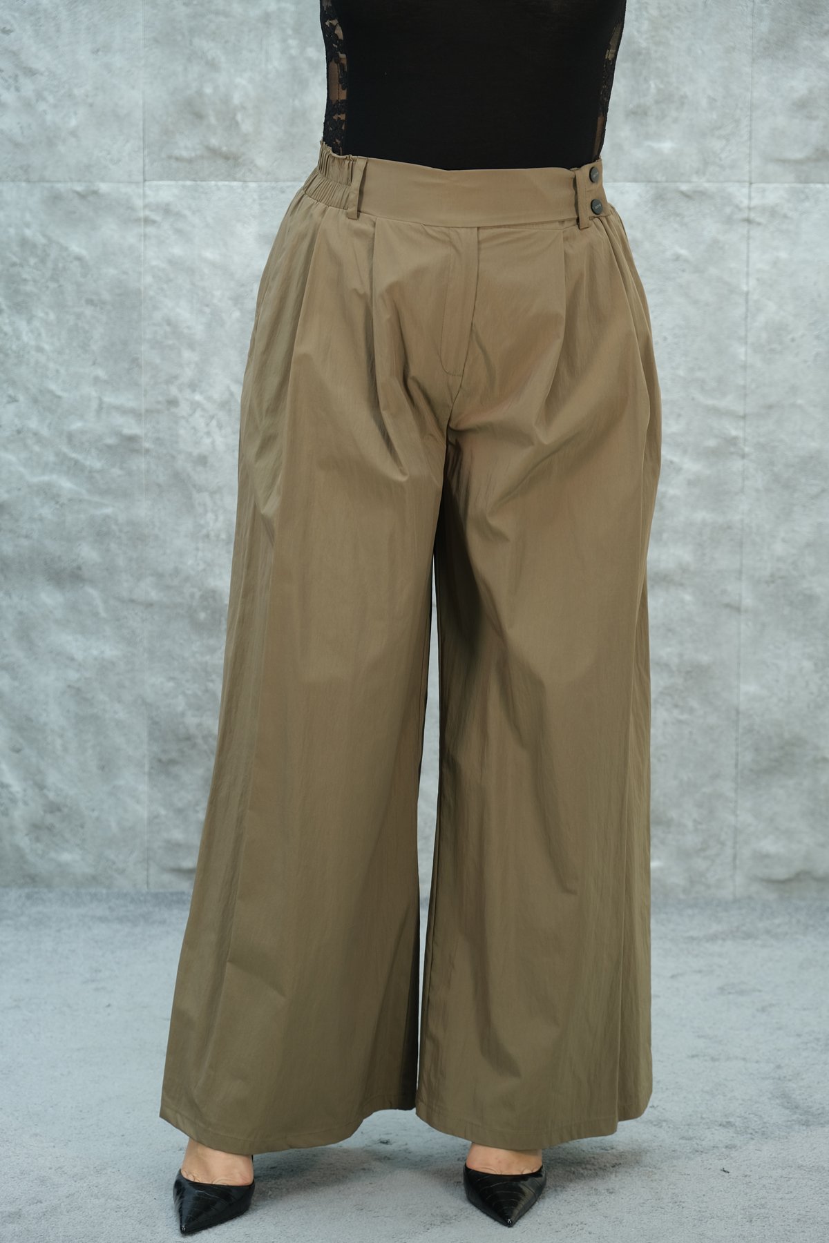Plus Size Wide-Leg Pants-Mink