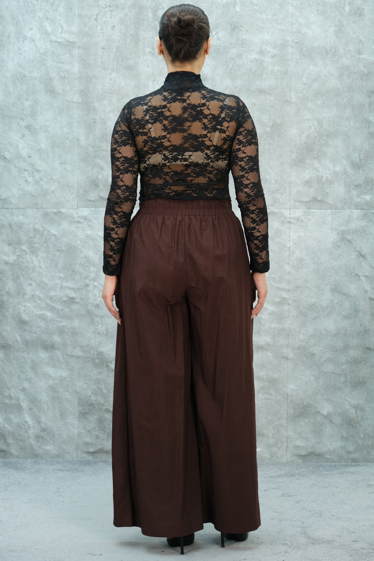 Plus Size Wide-Leg Pants-Claret Red