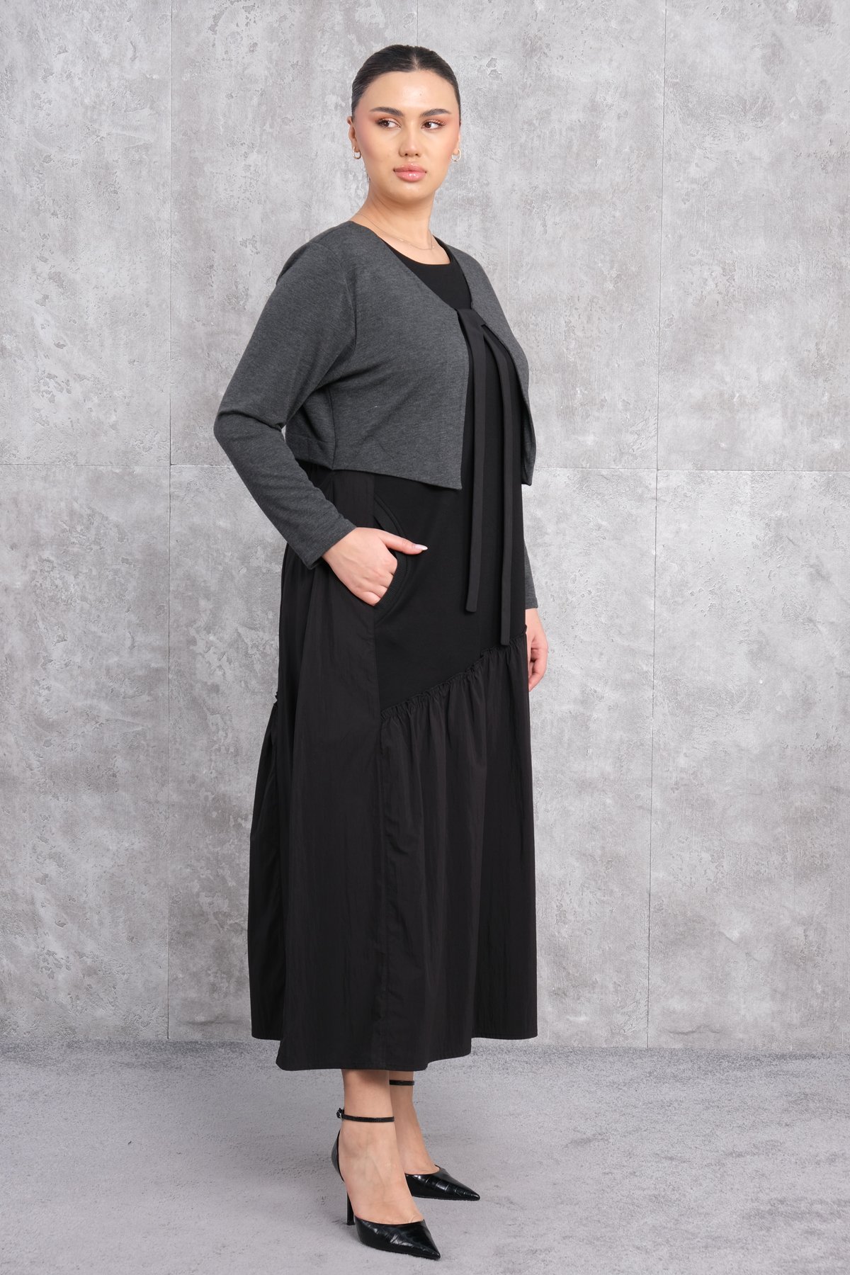 Plus Size Long Dress-Anthracite