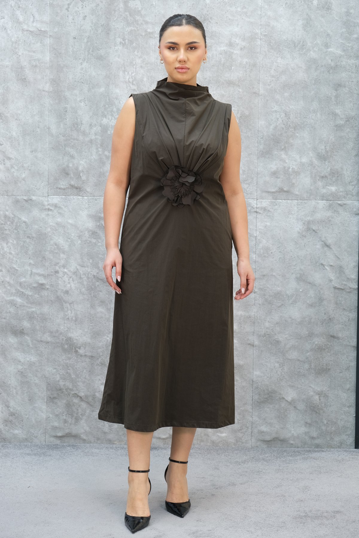 Plus Size Dress-Brown