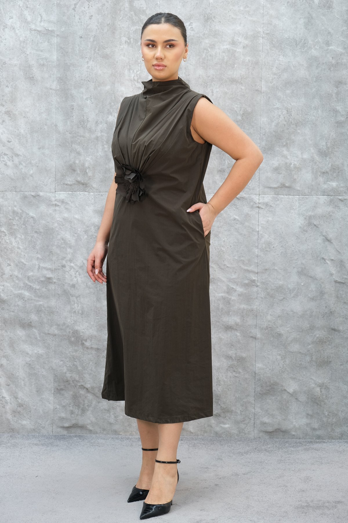 Plus Size Dress-Brown
