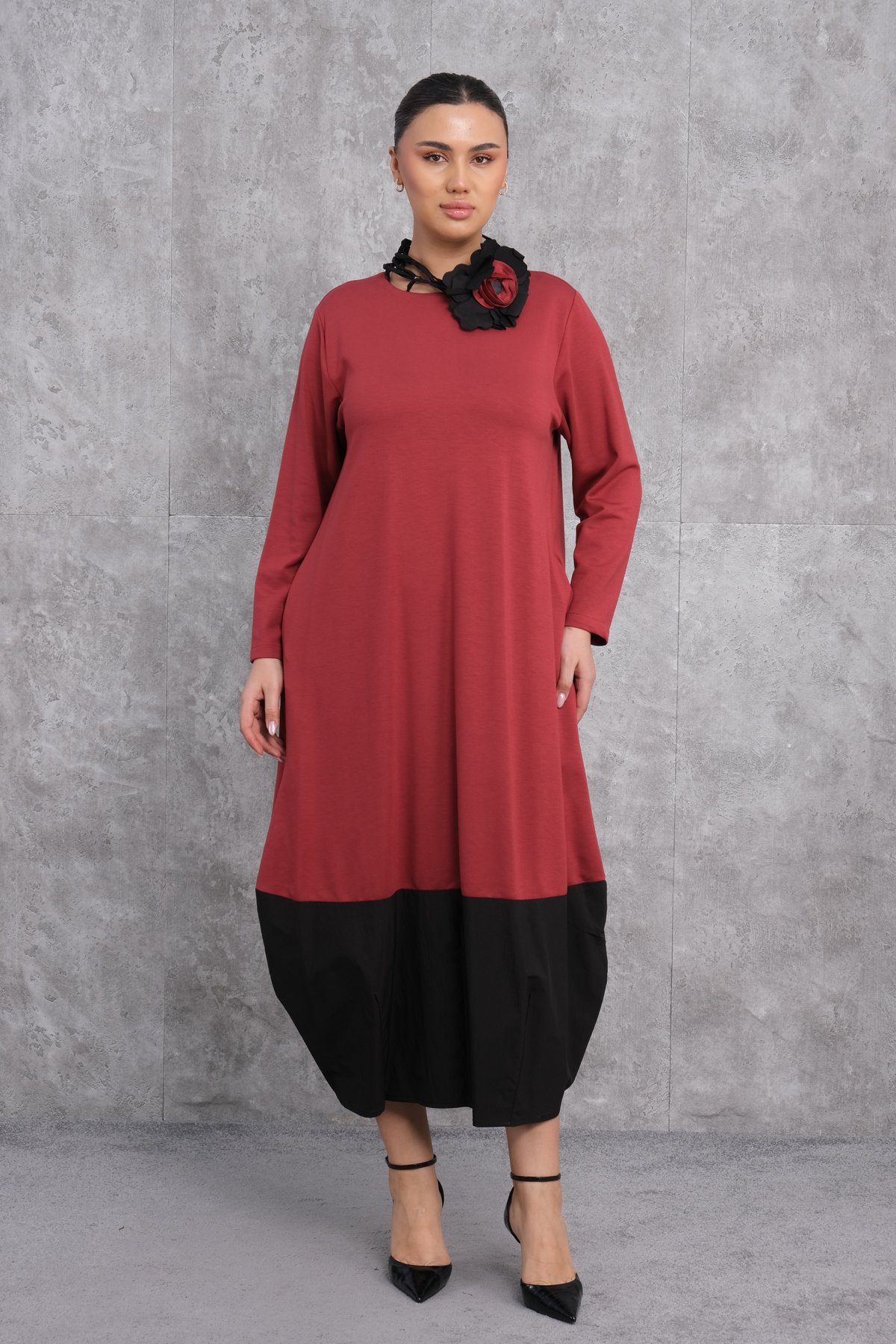 Plus Size Dress-Claret Red
