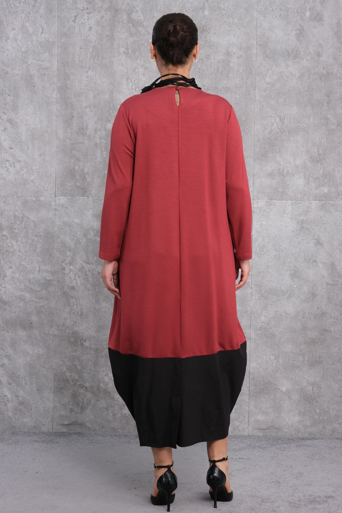 Plus Size Dress-Claret Red