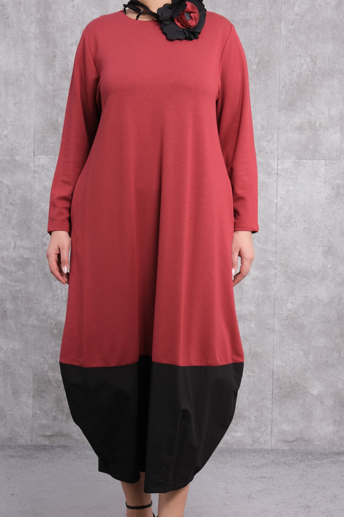 Plus Size Dress-Claret Red