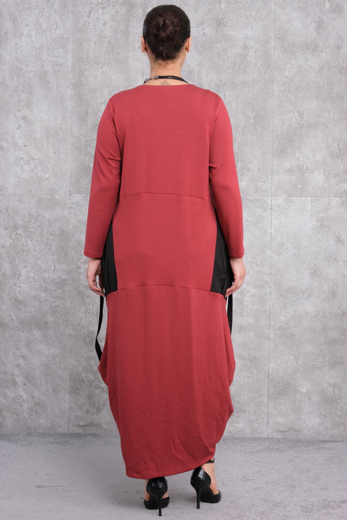 Plus Size Dress-Claret Red