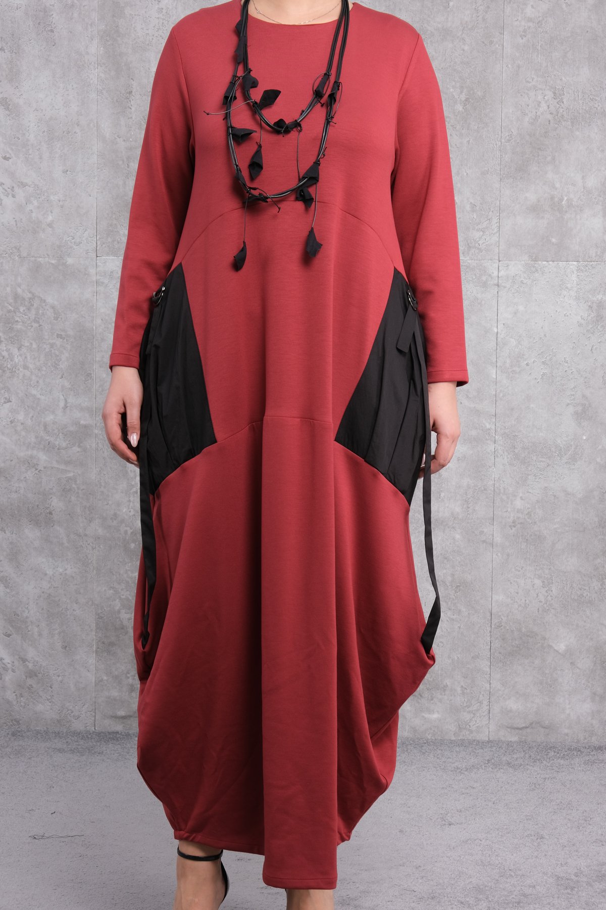 Plus Size Dress-Claret Red