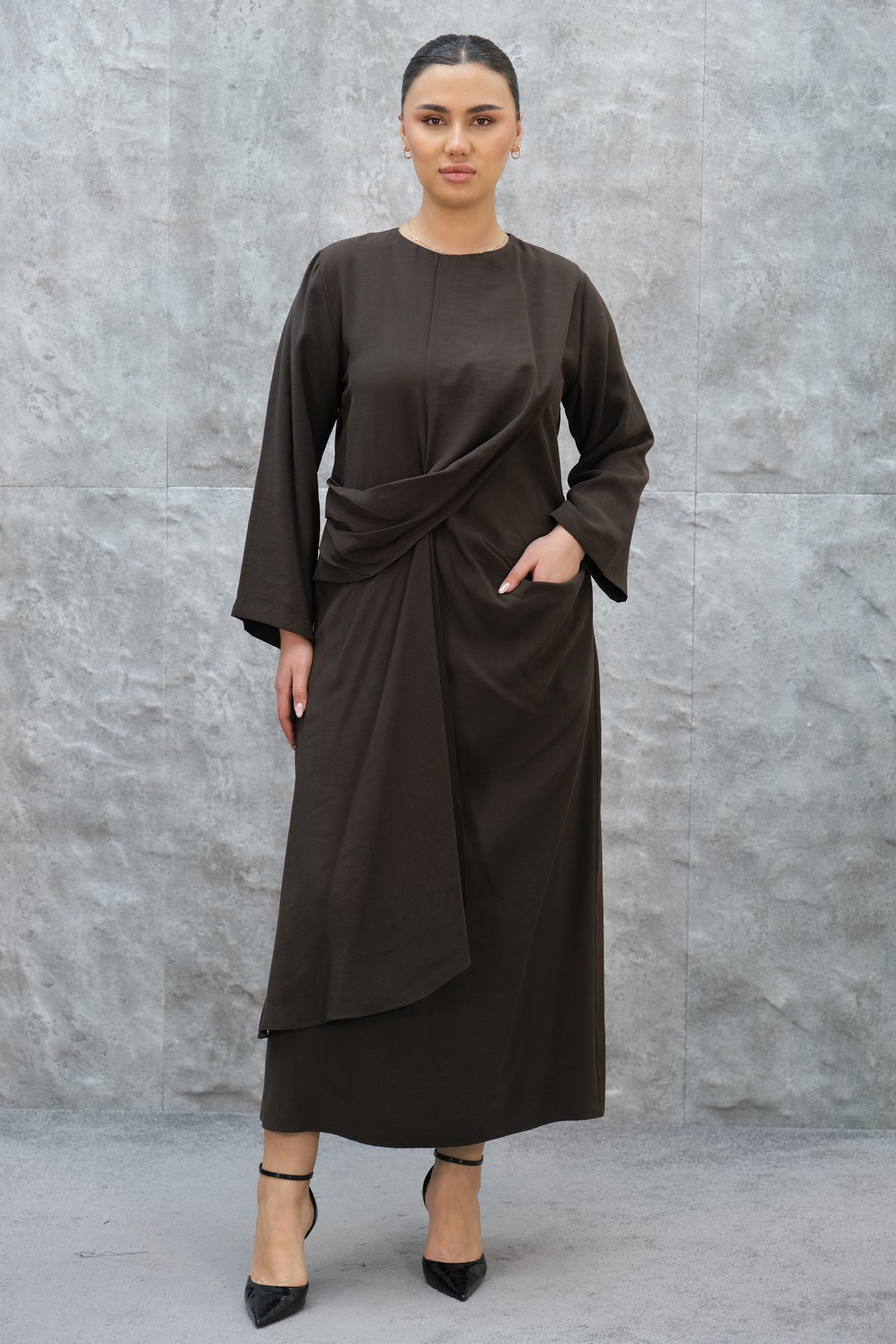 Plus Size Dress-Brown