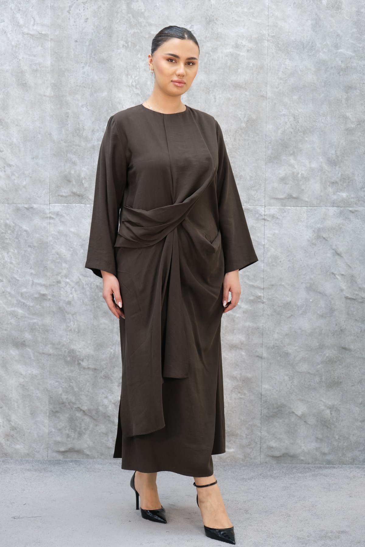 Plus Size Dress-Brown