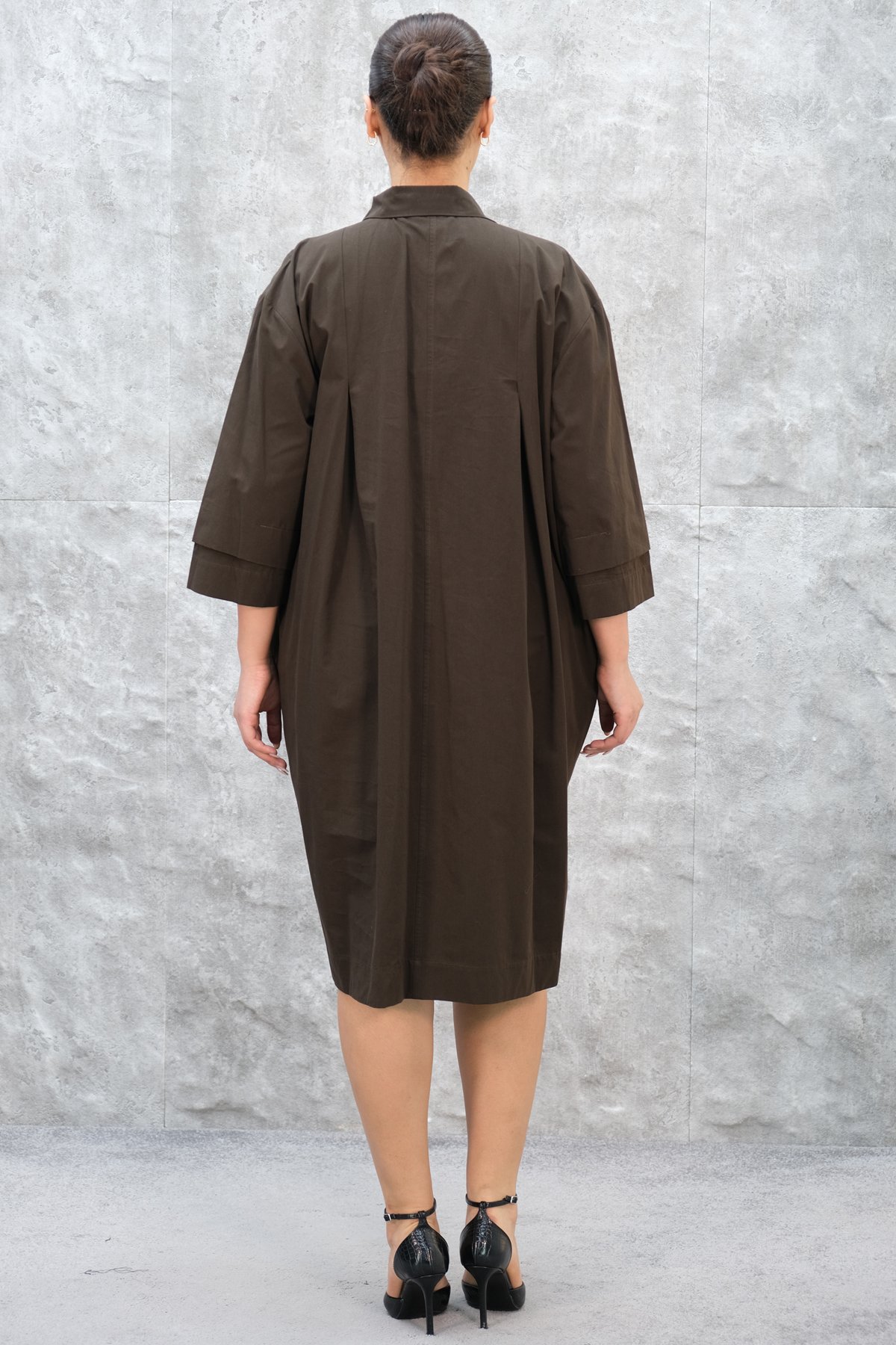 Plus Size Short Dress-Brown