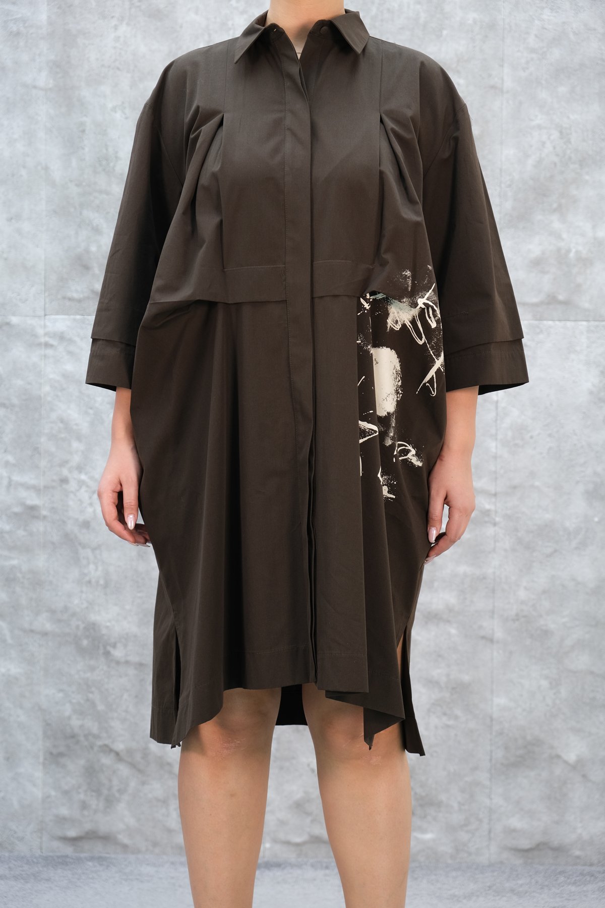 Plus Size Short Dress-Brown