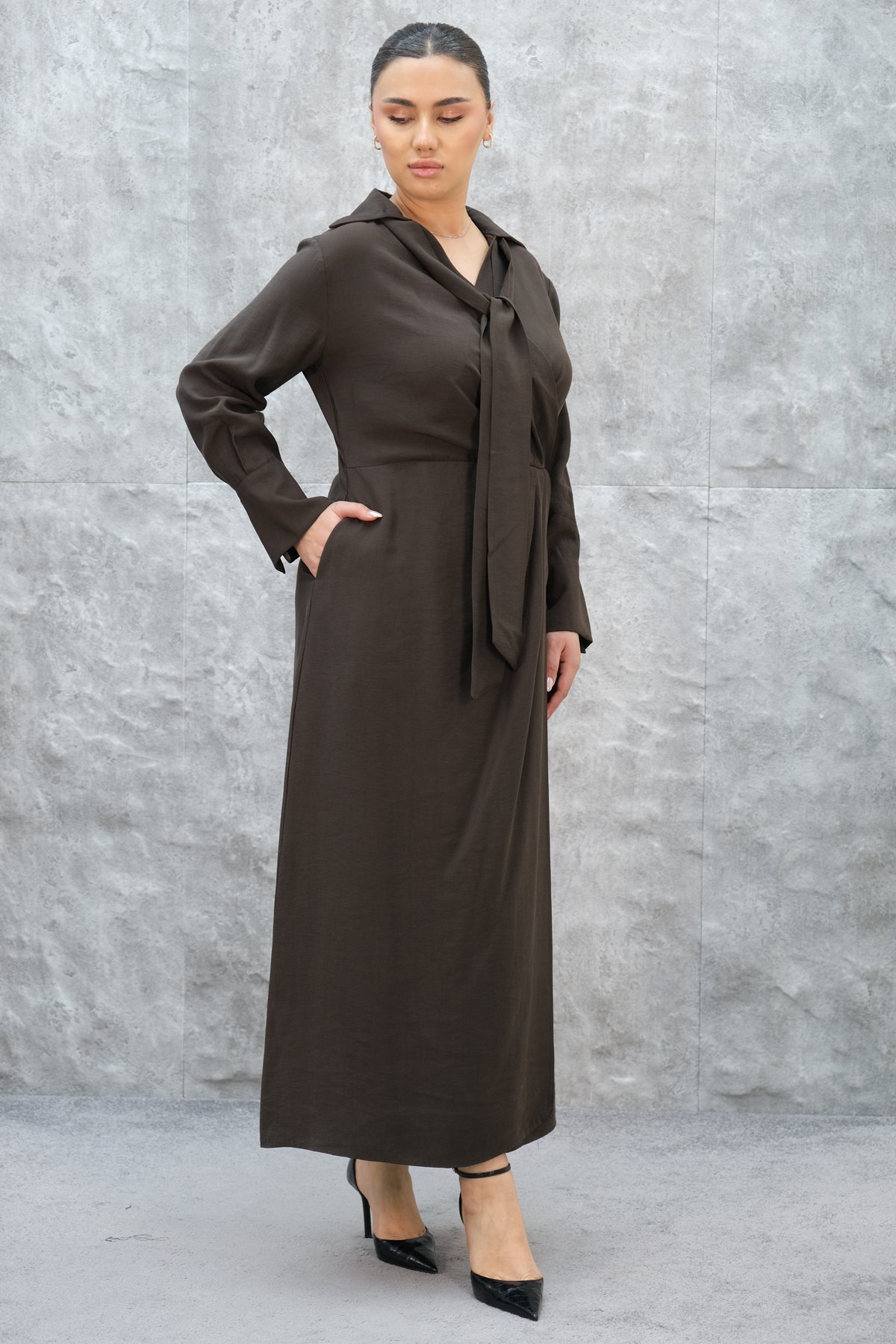 Plus Size Dress-Brown