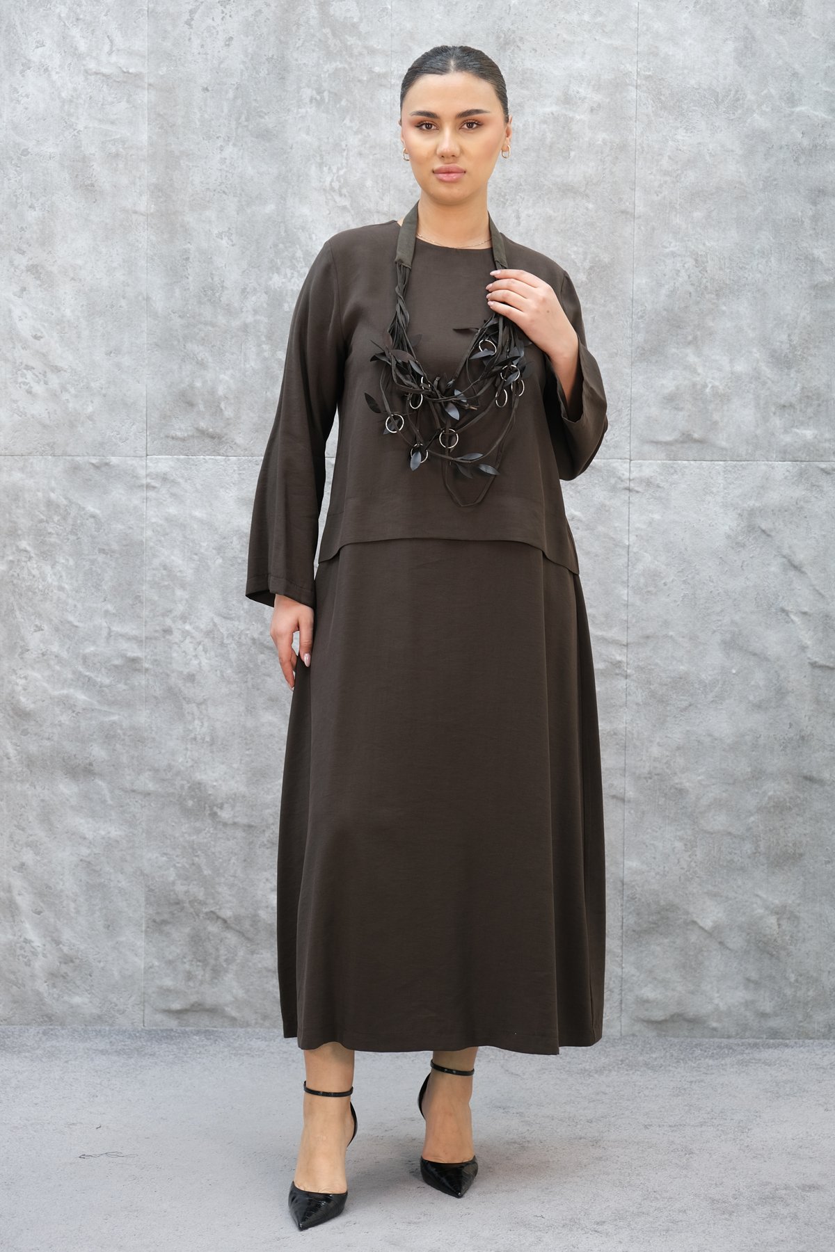 Plus Size Dress-Brown