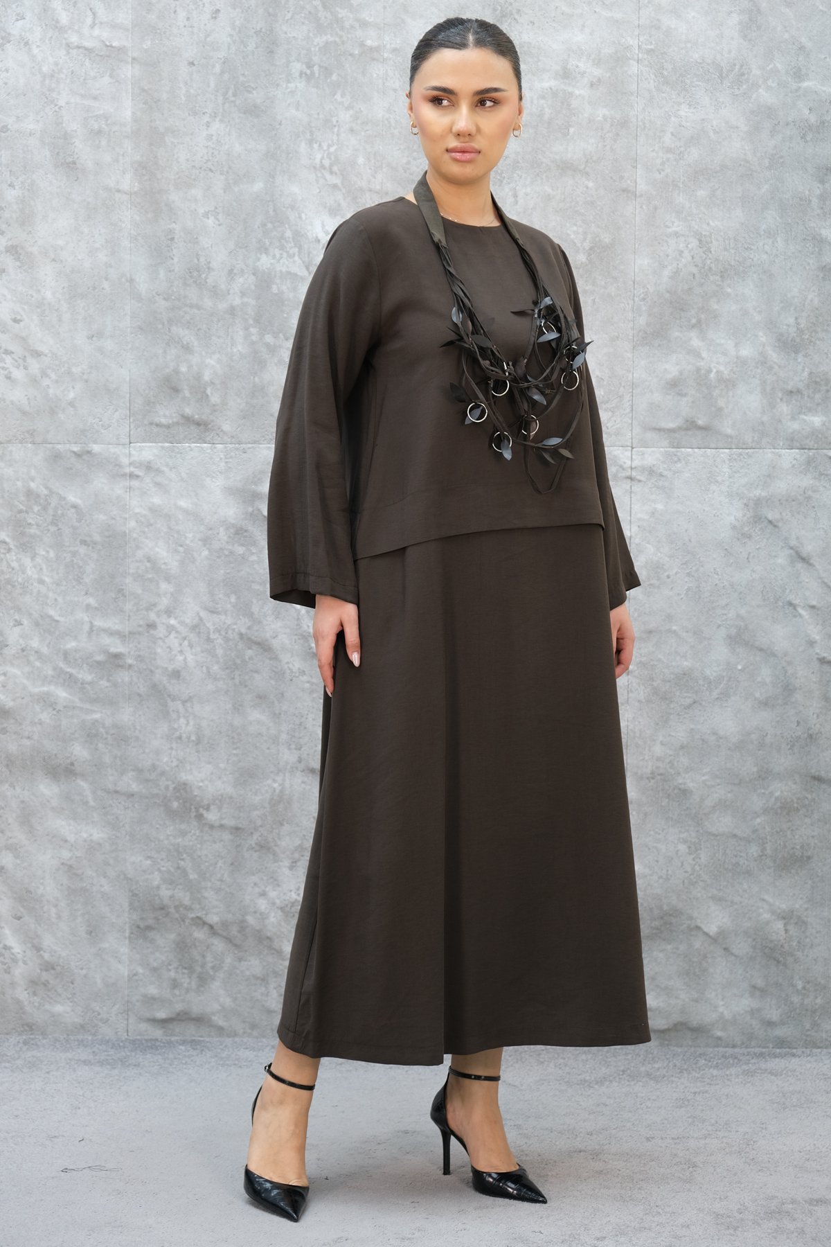 Plus Size Dress-Brown