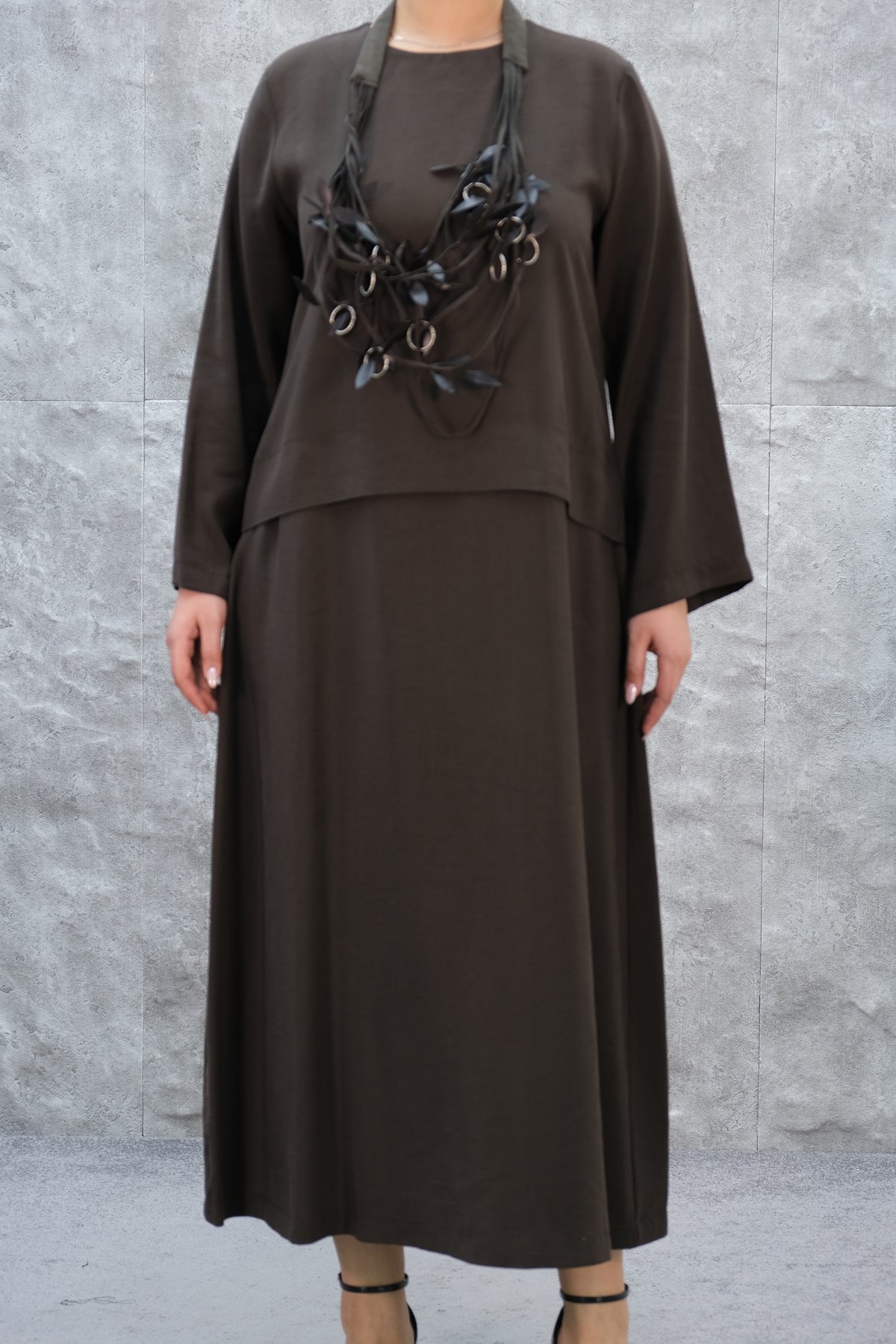 Plus Size Dress-Brown