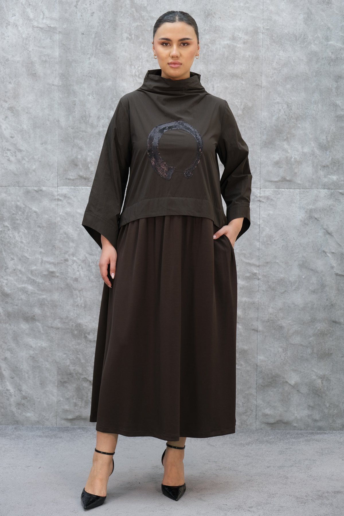 Plus Size Dress-Brown