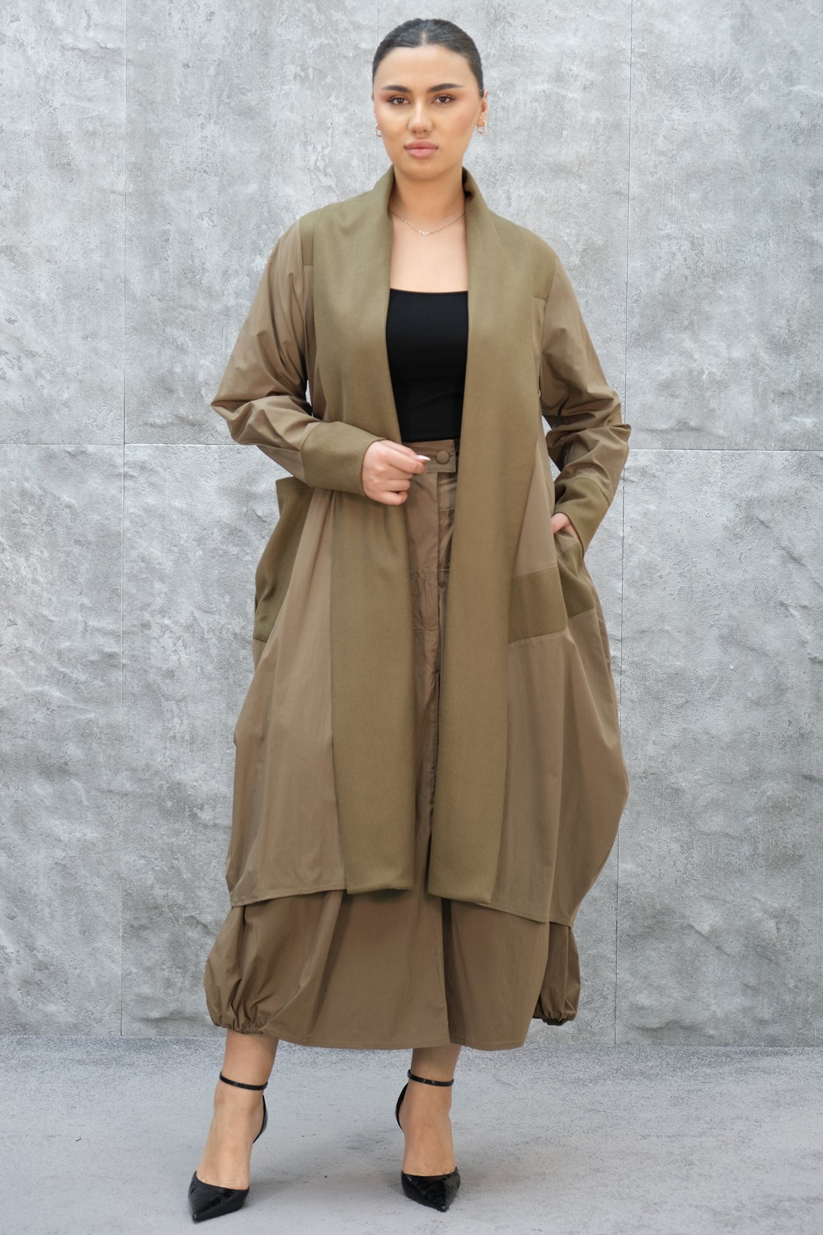 Plus Size Trench Coat-Mink