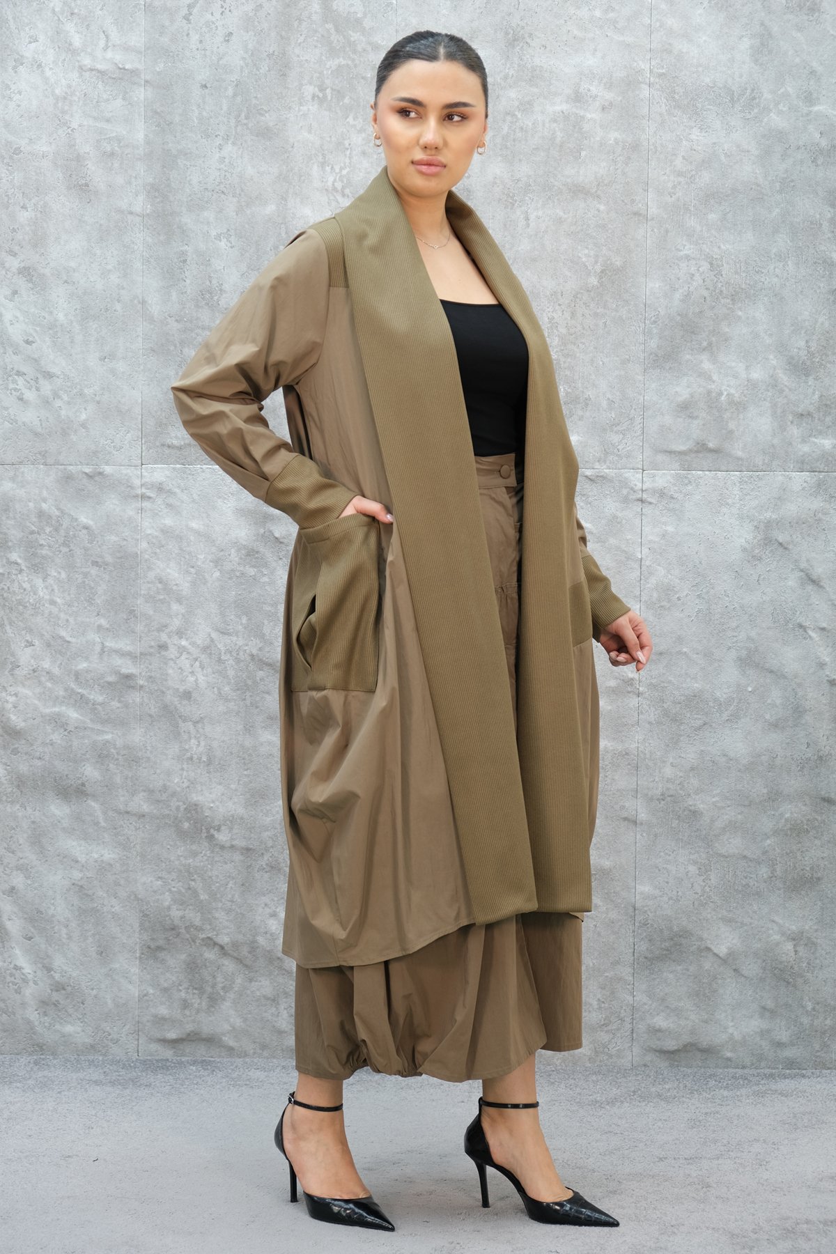Plus Size Trench Coat-Mink