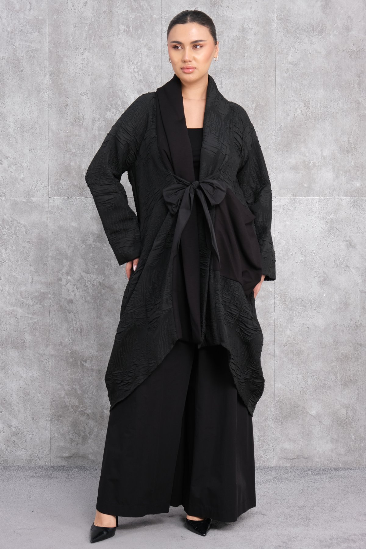 Plus Size Overcoat-Black