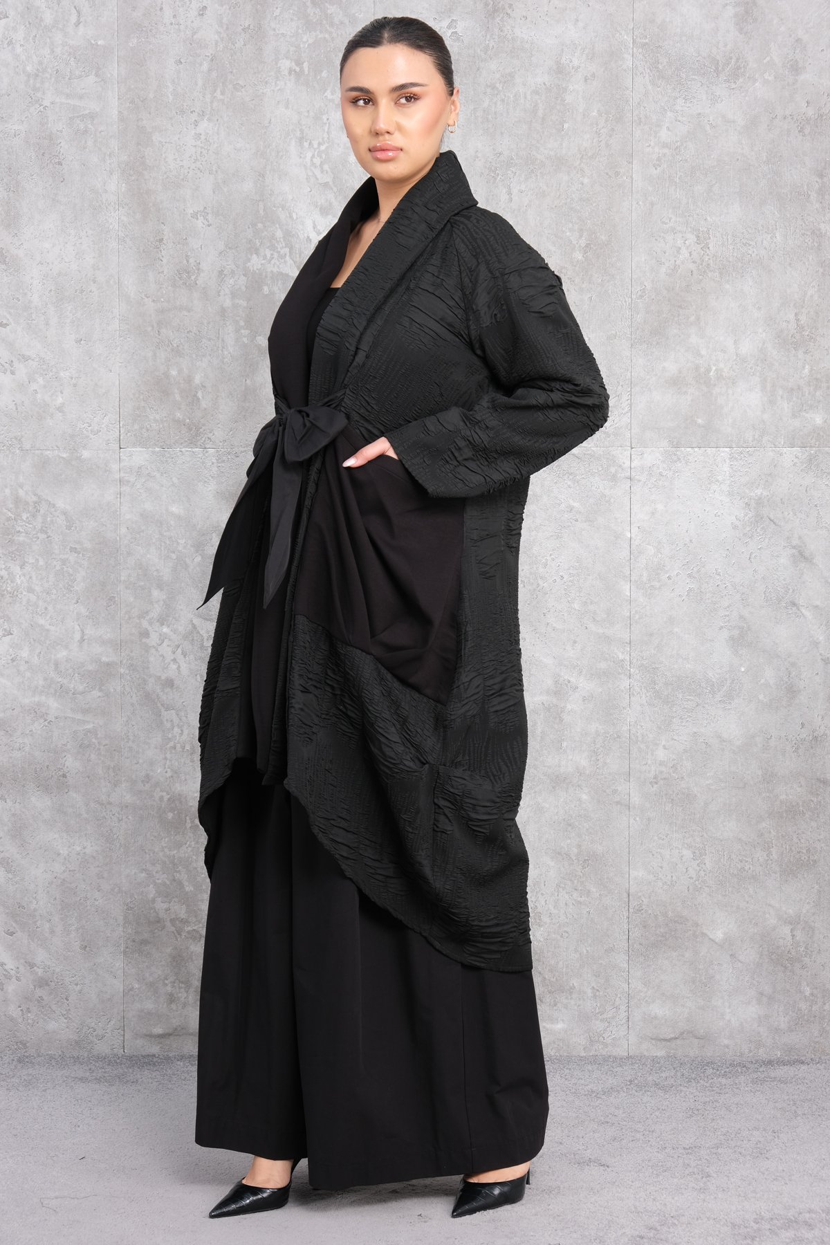 Plus Size Overcoat-Black