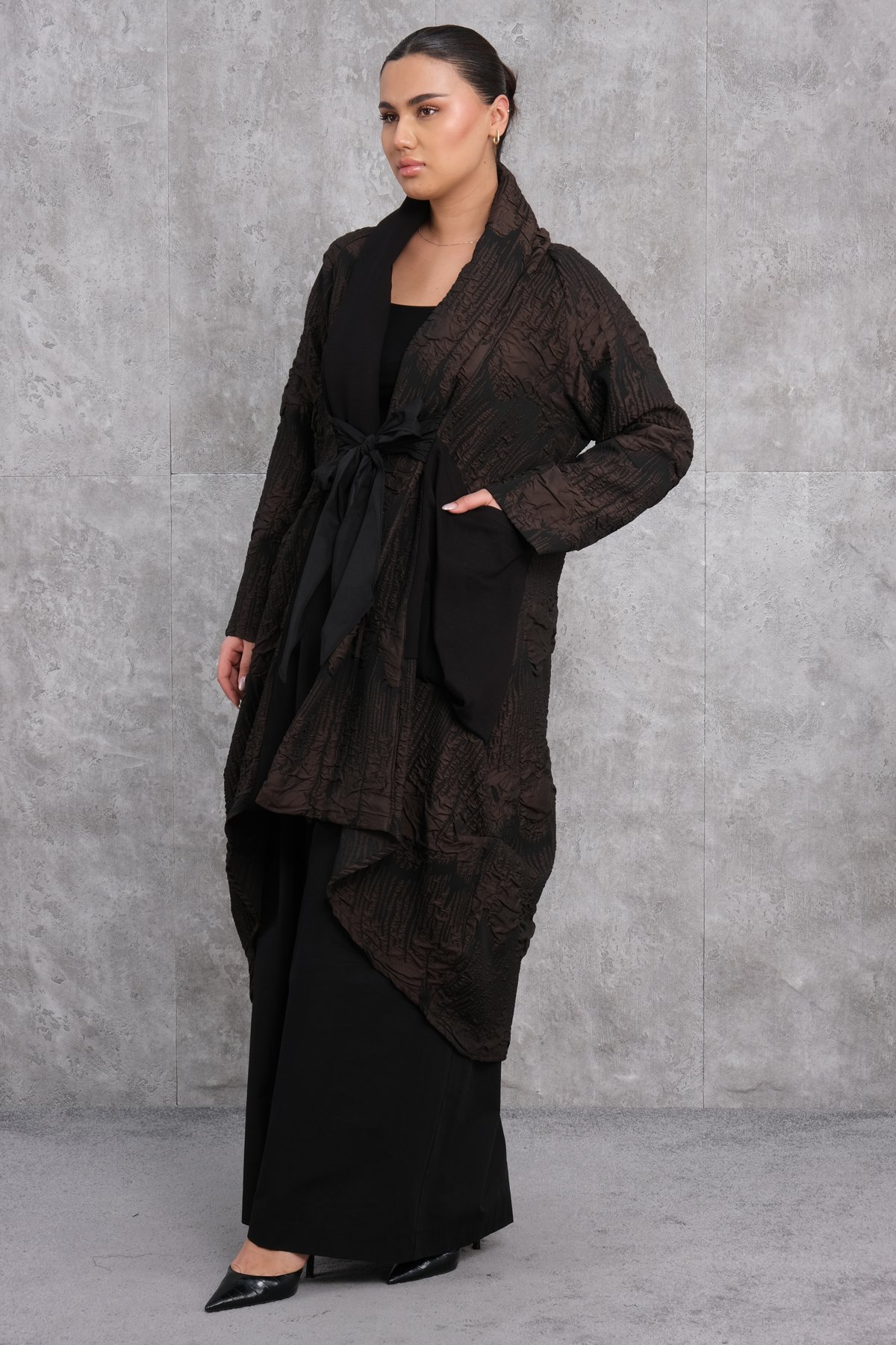Plus Size Overcoat-Brown
