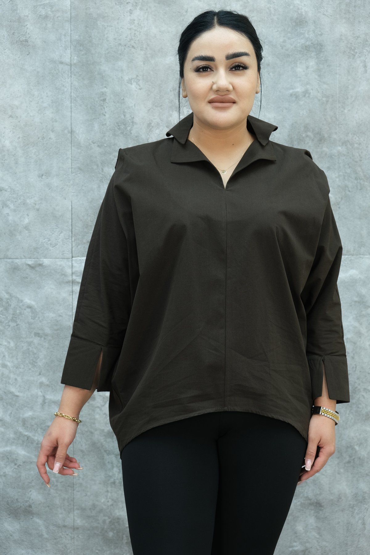Plus Size Blouse-Brown