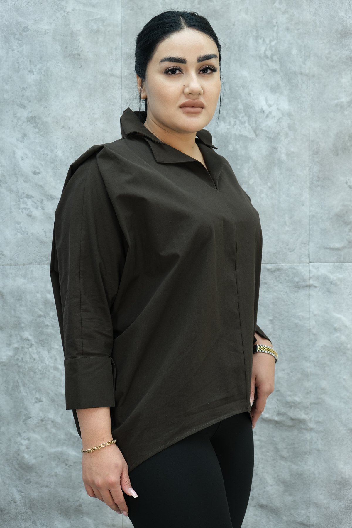 Plus Size Blouse-Brown