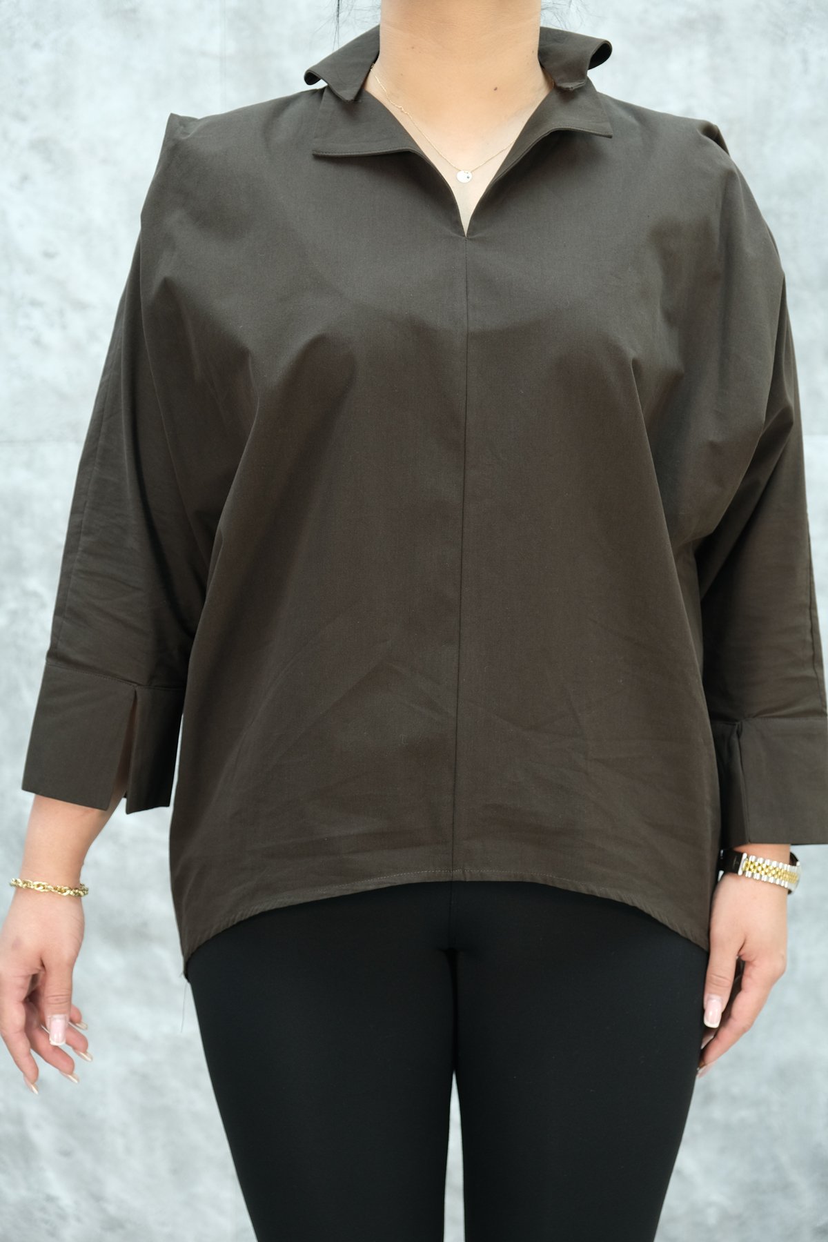 Plus Size Blouse-Brown