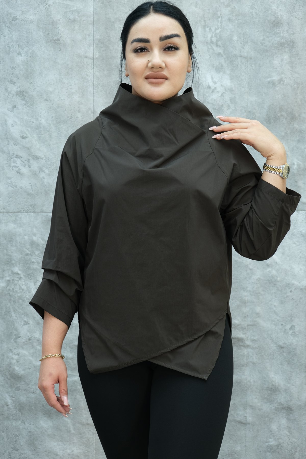 Plus Size Blouse-Brown