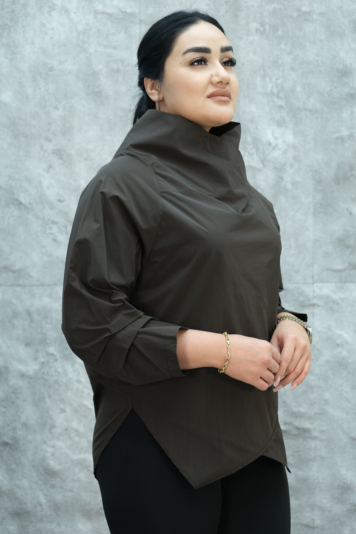 Plus Size Blouse-Brown