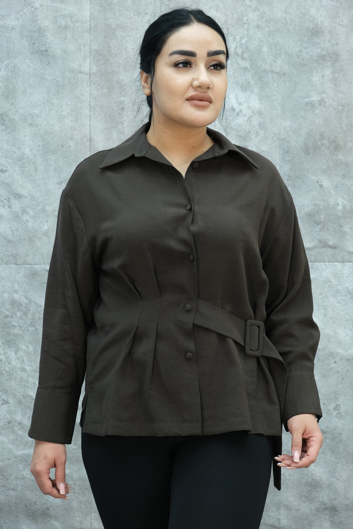 Plus Size Blouse-Brown