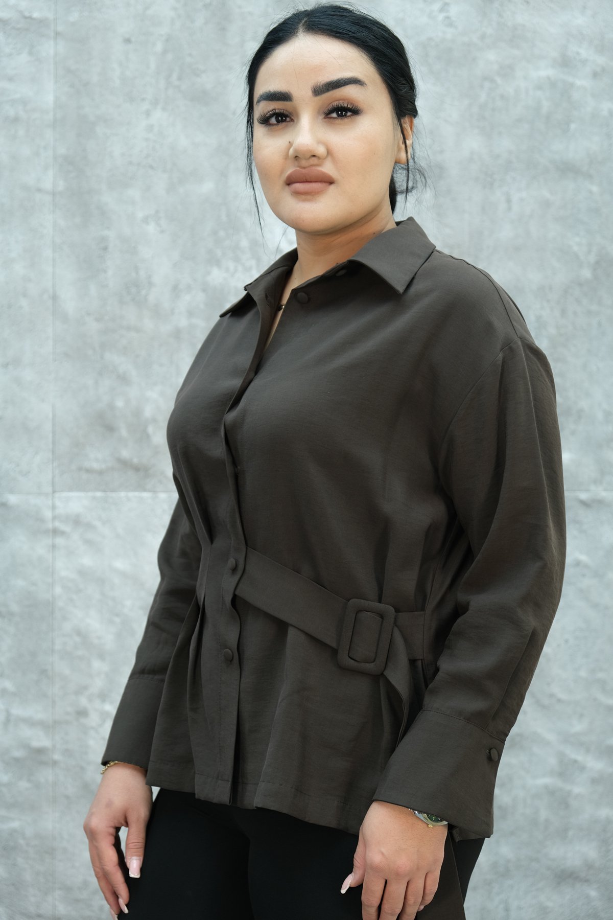 Plus Size Blouse-Brown