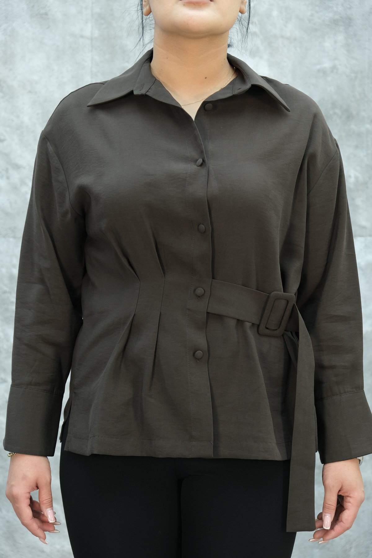 Plus Size Blouse-Brown