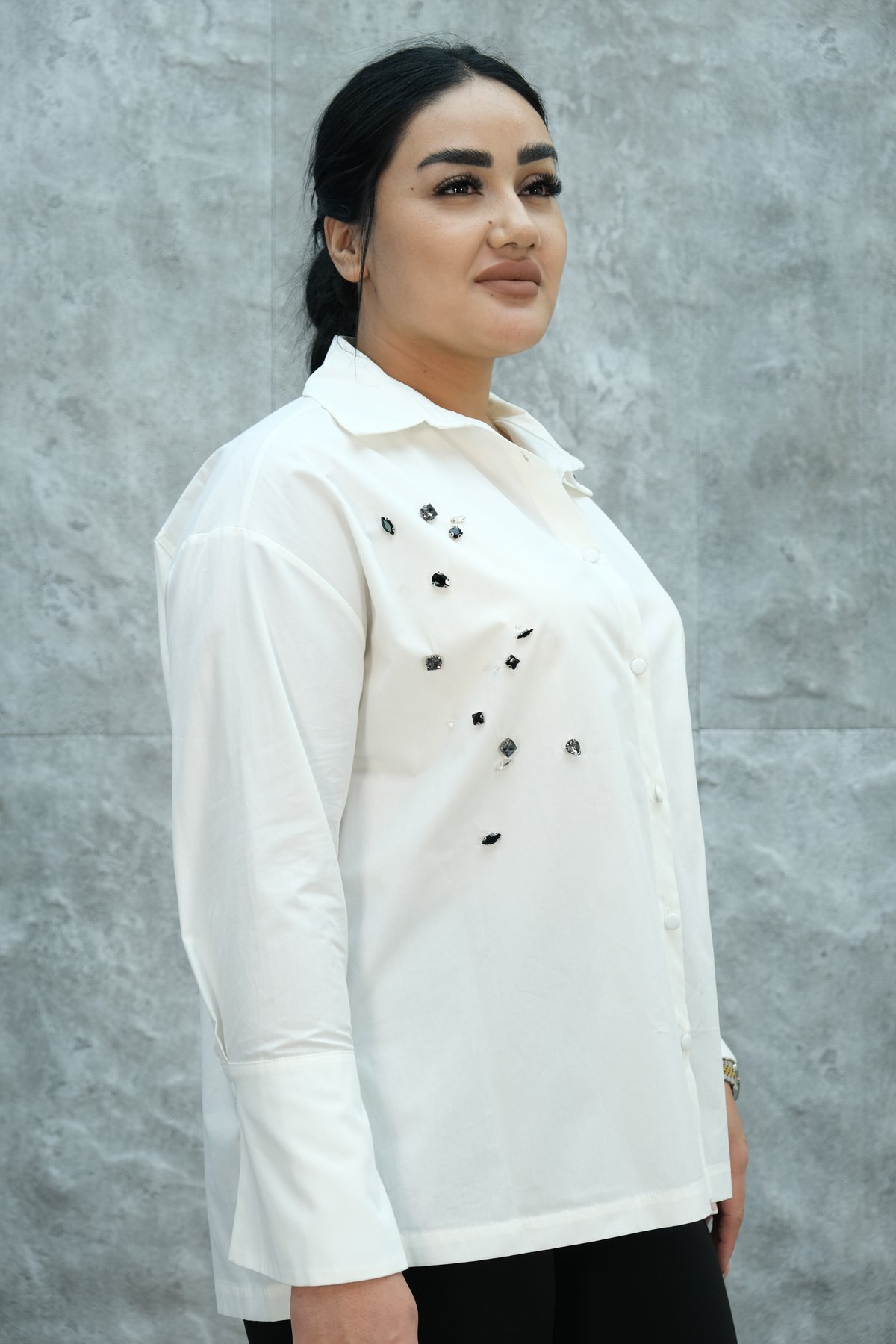 Büyük Beden Gömlek-Ekru