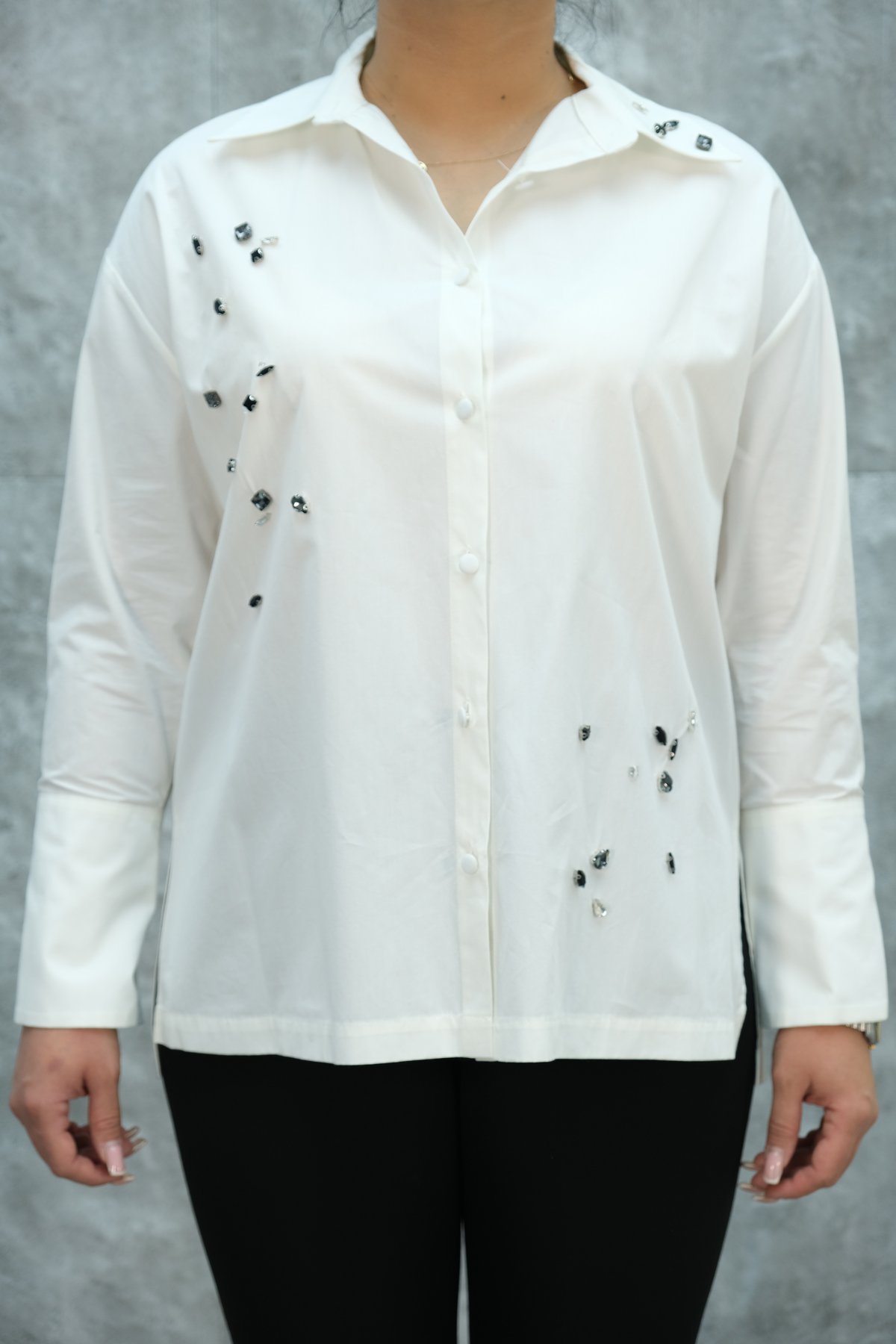 Büyük Beden Gömlek-Ekru