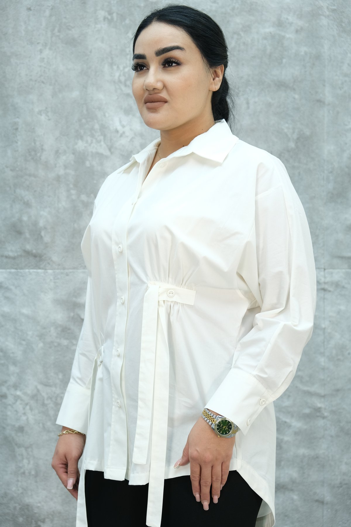 Рубашка больших размеров-Молочный