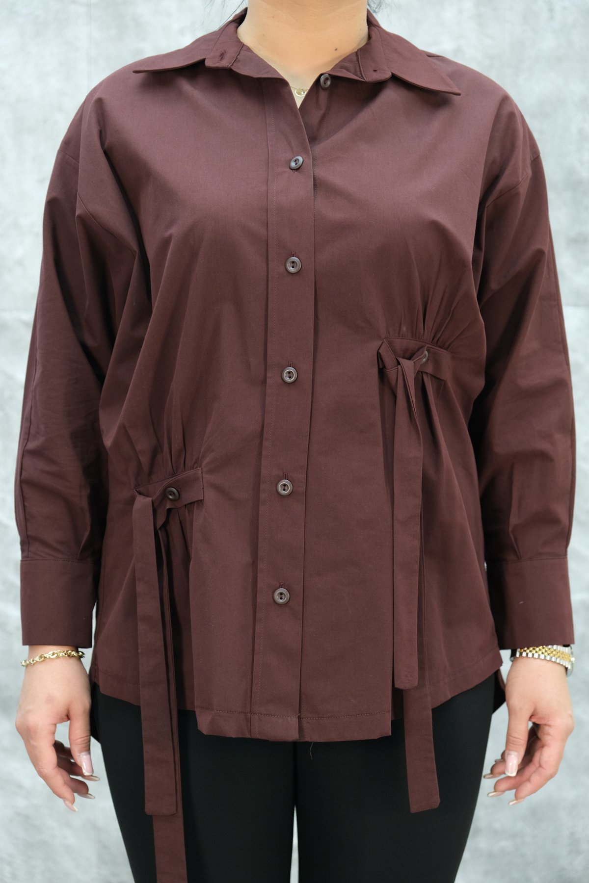 قميص مقاس كبير-الأحمر الأرجواني الغامق