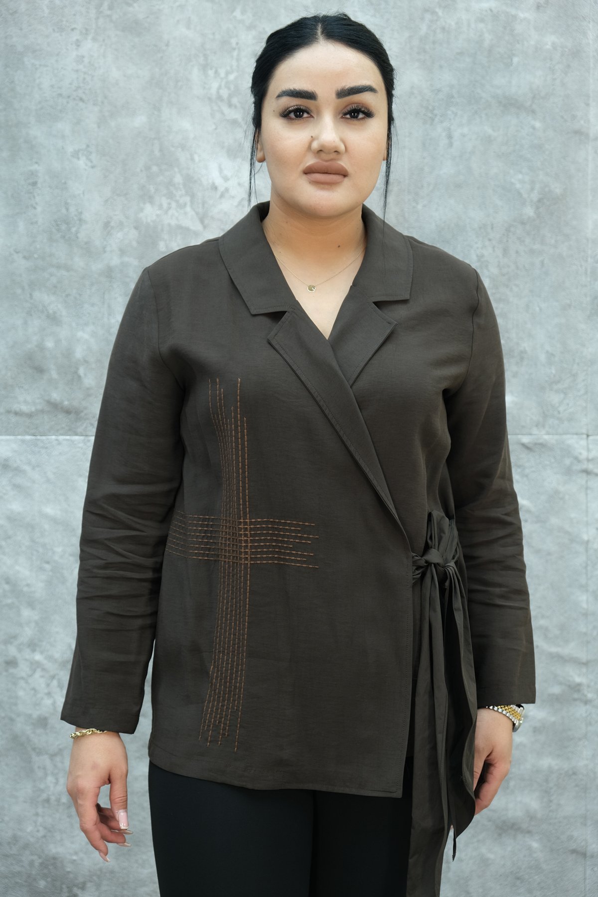 Plus Size Jacket-Brown