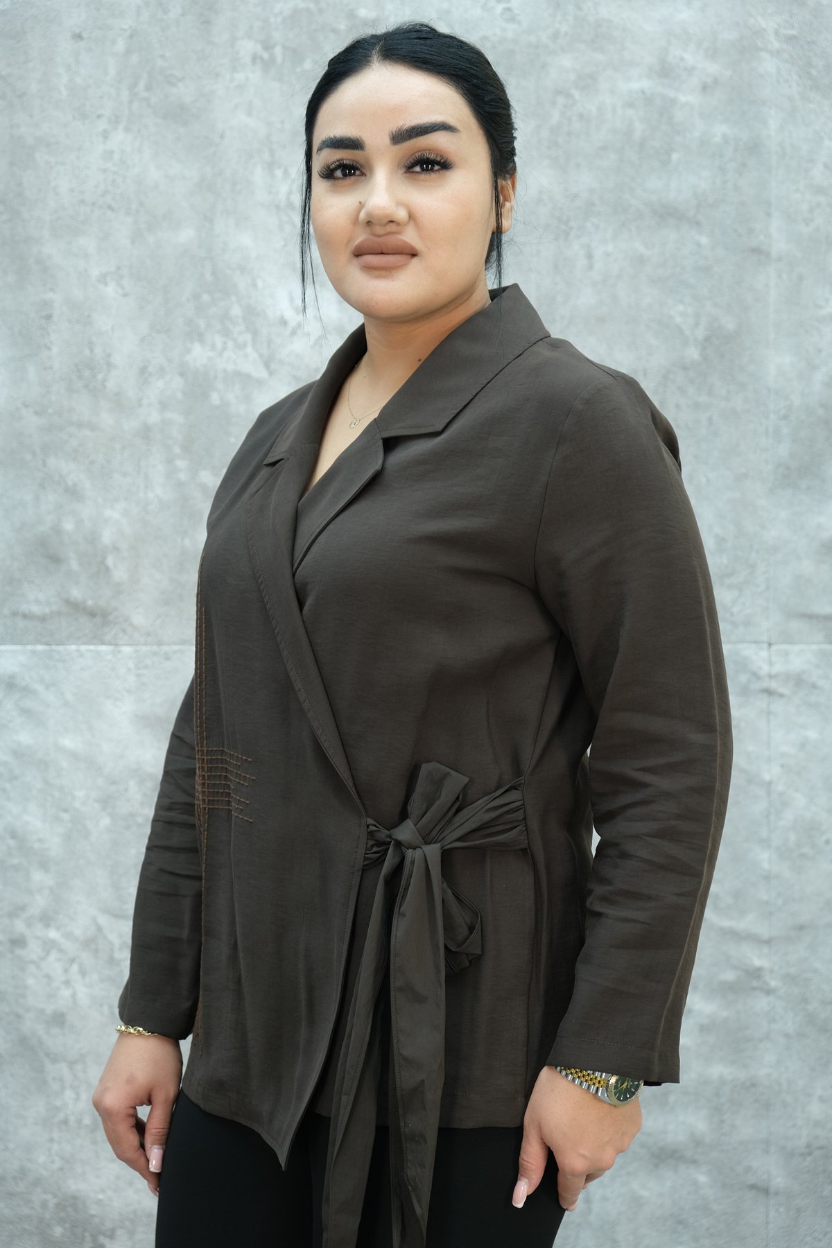 Plus Size Jacket-Brown