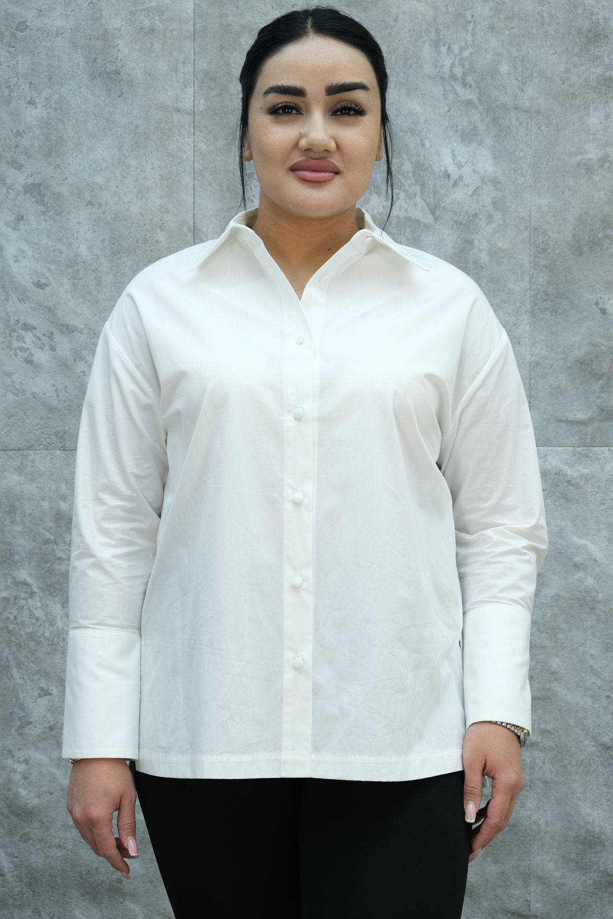 Рубашка больших размеров-Молочный