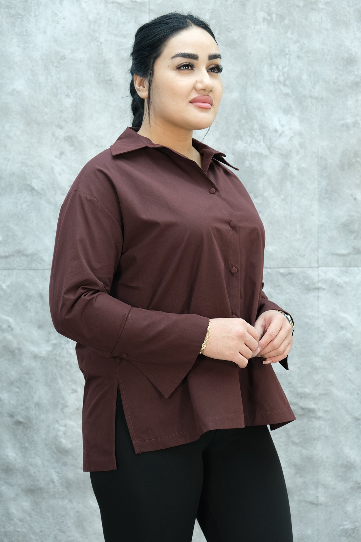 Plus Size Shirt-Claret Red