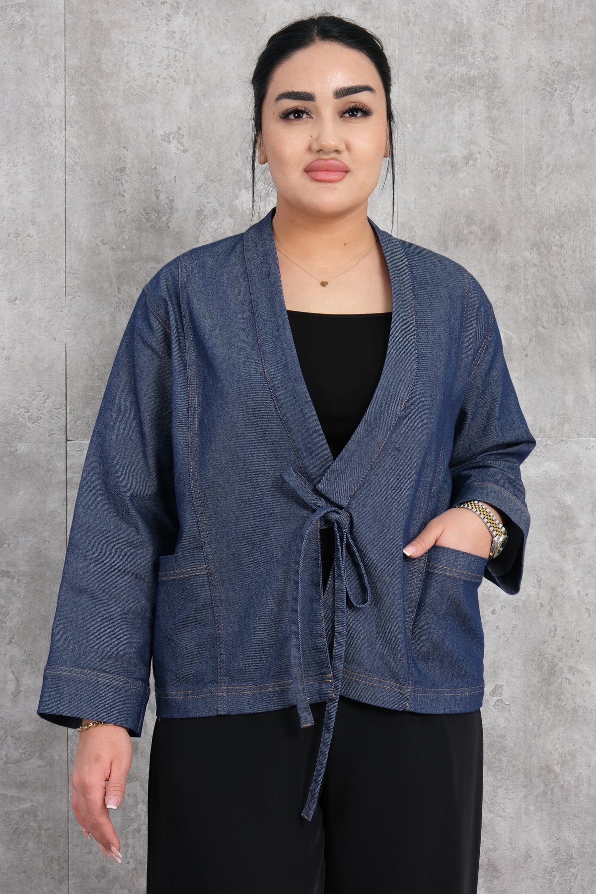 Plus Size Denim Jacket-Blue