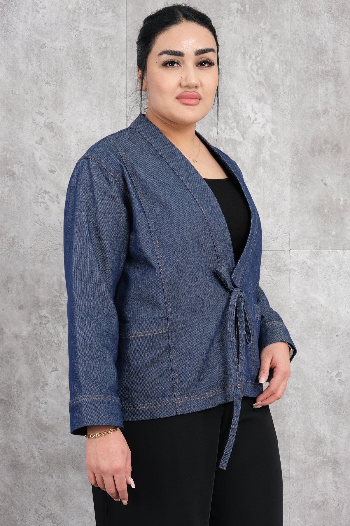 Plus Size Denim Jacket-Blue