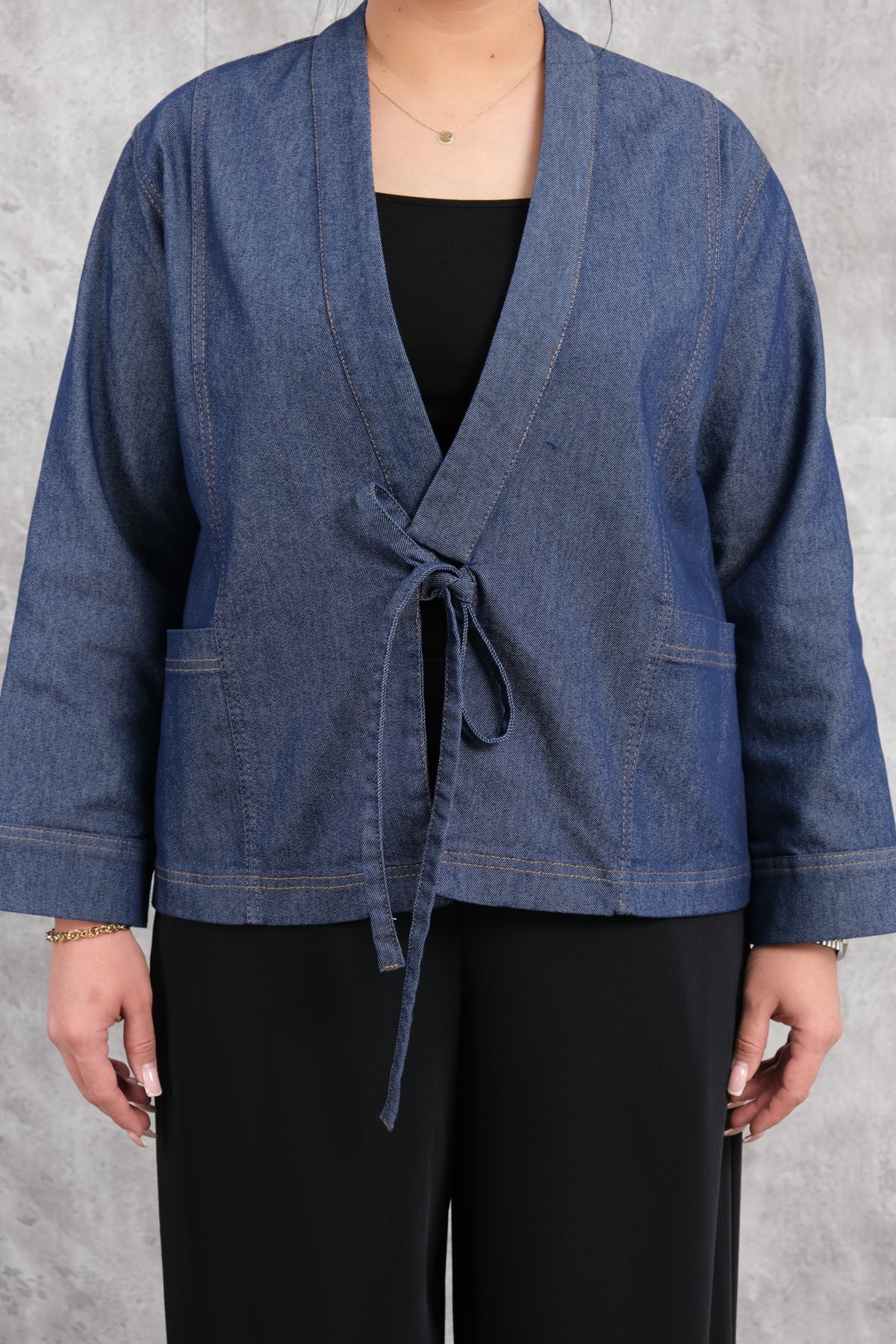 Plus Size Denim Jacket-Blue