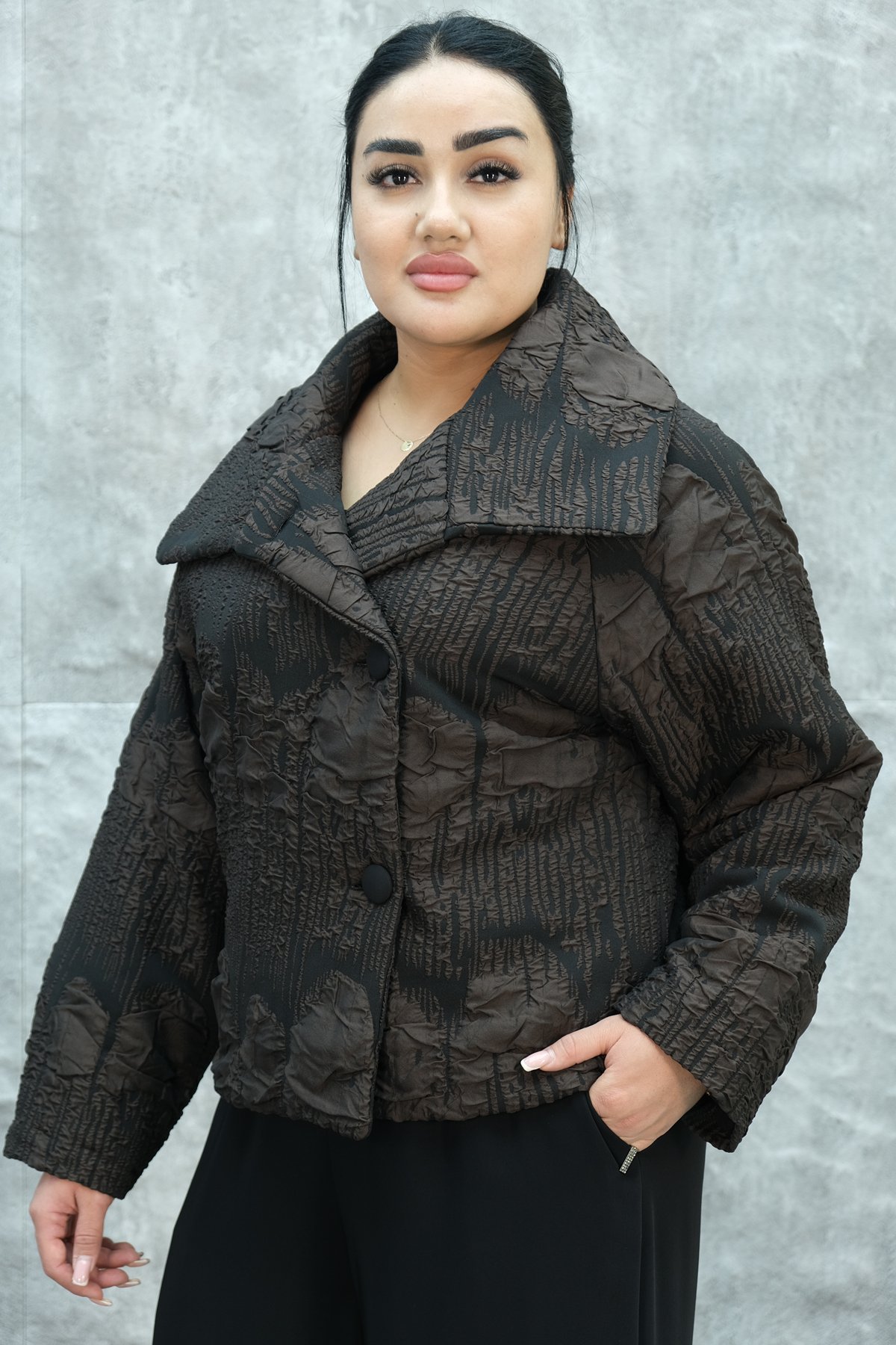 Plus Size Jacket-Brown