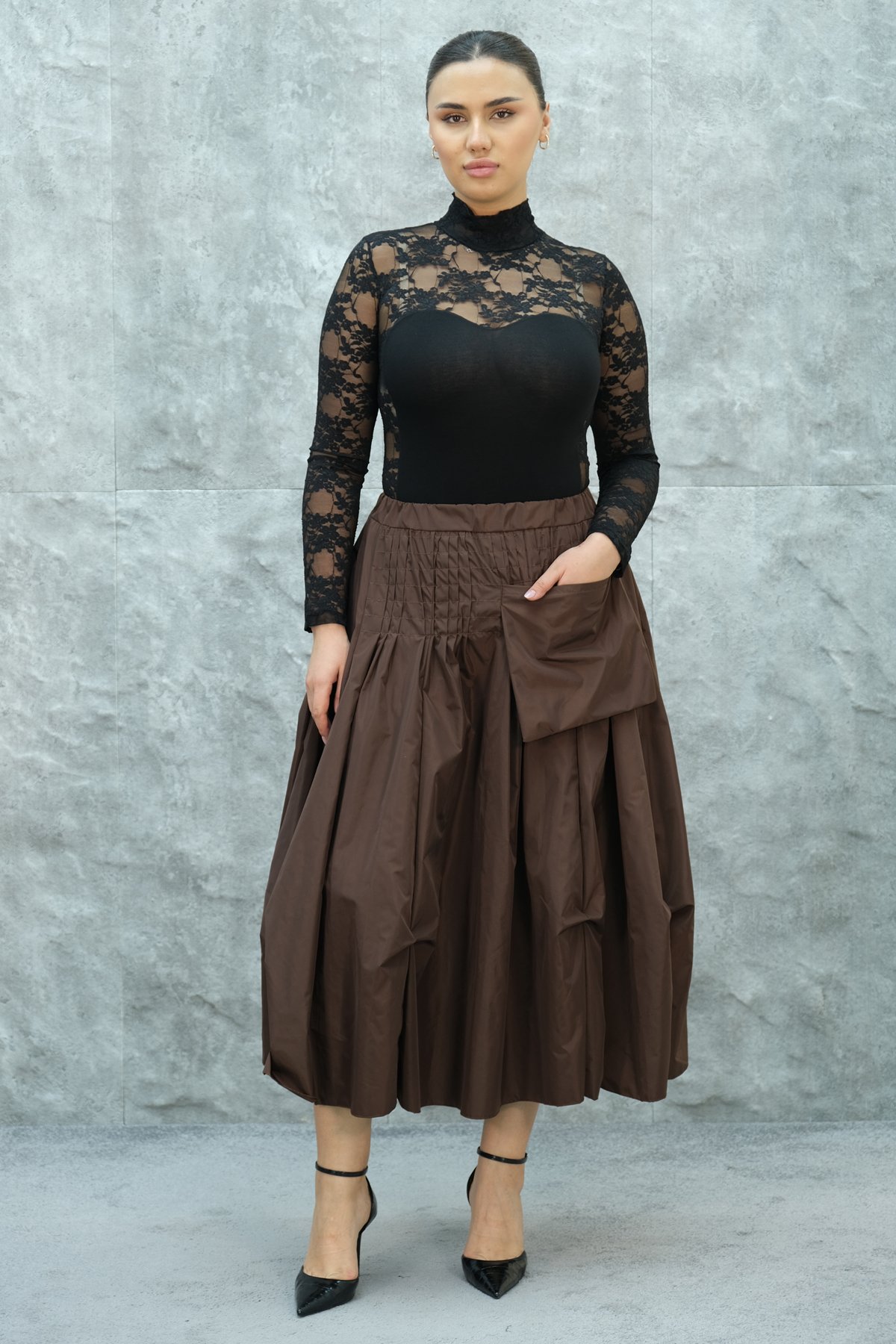 Plus Size Skirt-Brown