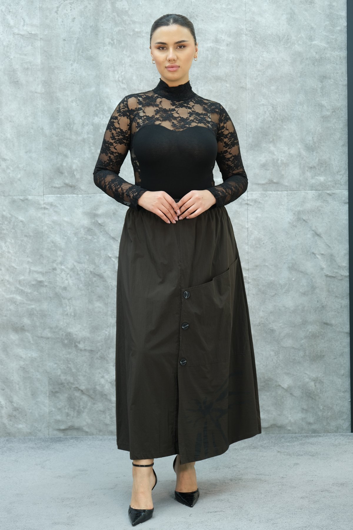 Plus Size Skirt-Brown