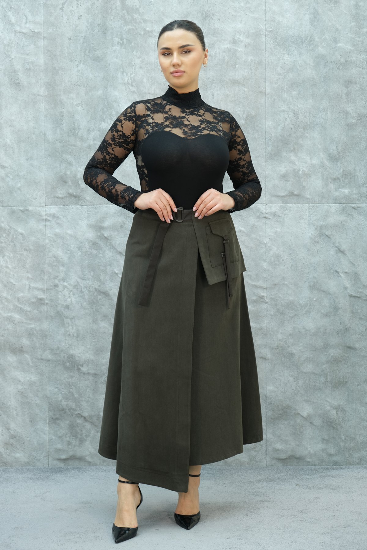 Plus Size Skirt-Brown